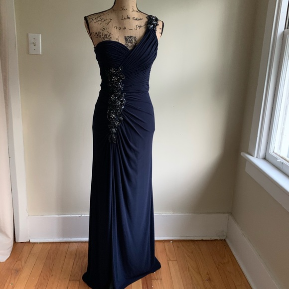 Xscape blue one shoulder dress size 4 - Picture 4 of 16